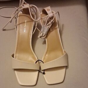 Michael Kors Nude Lace-Up Square-Toe Heels